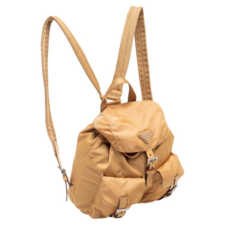 Pre Owned Prada Beige Nylon Drawstring Small Backpack