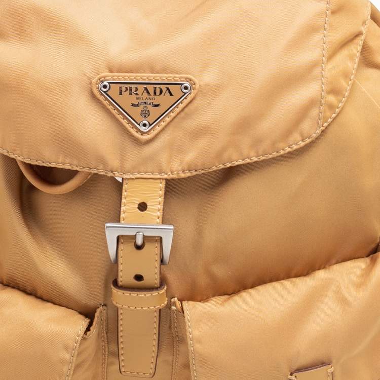 Pre Owned Prada Beige Nylon Drawstring Small Backpack
