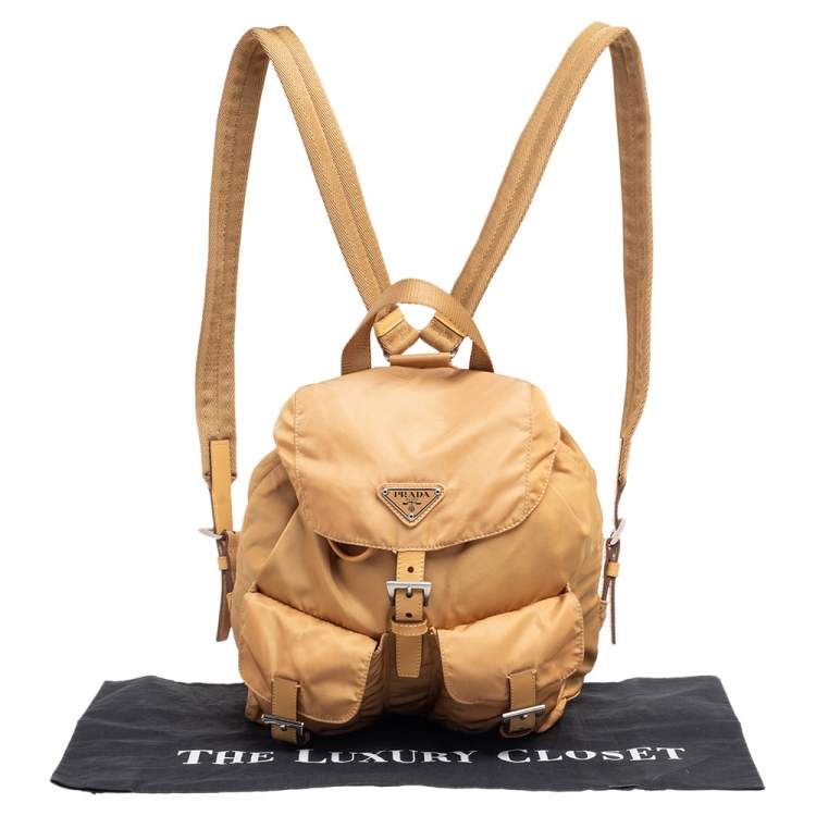 Pre Owned Prada Beige Nylon Drawstring Small Backpack