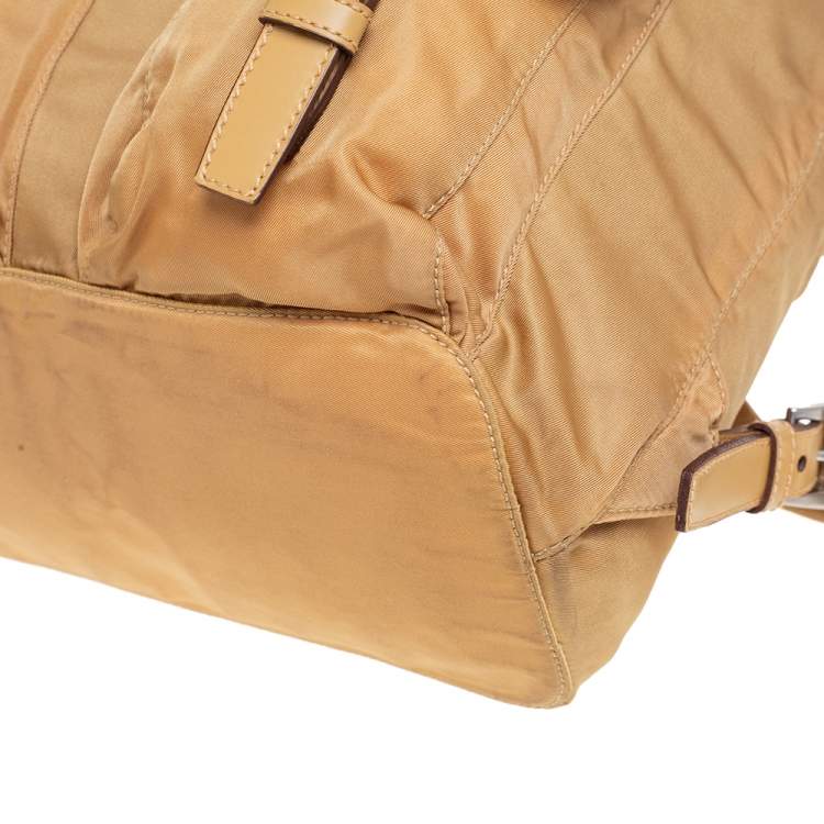 Pre Owned Prada Beige Nylon Drawstring Small Backpack