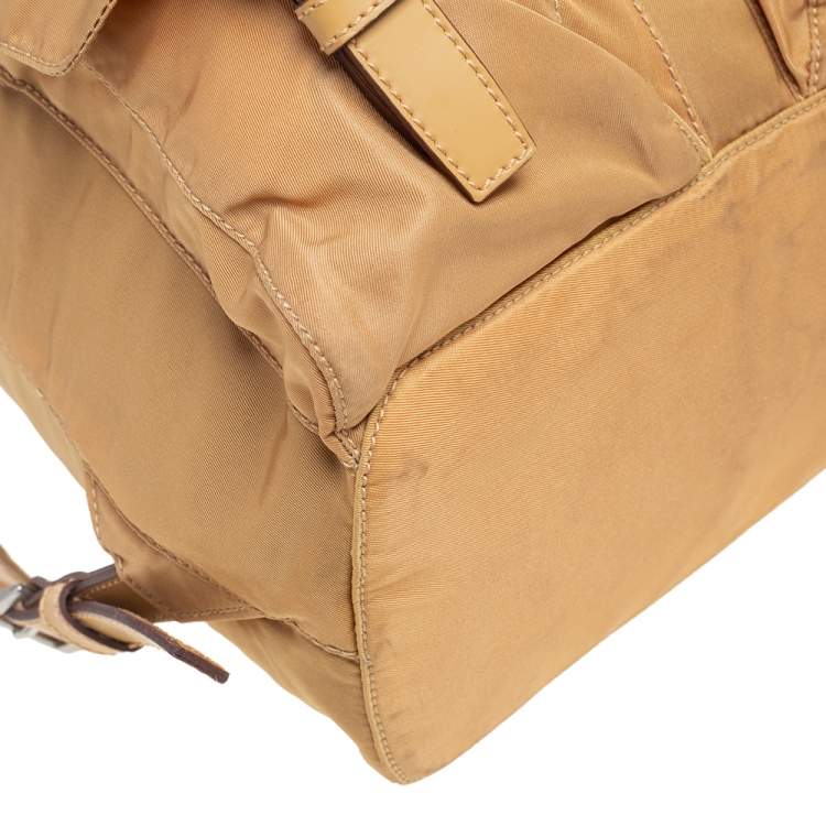 Pre Owned Prada Beige Nylon Drawstring Small Backpack