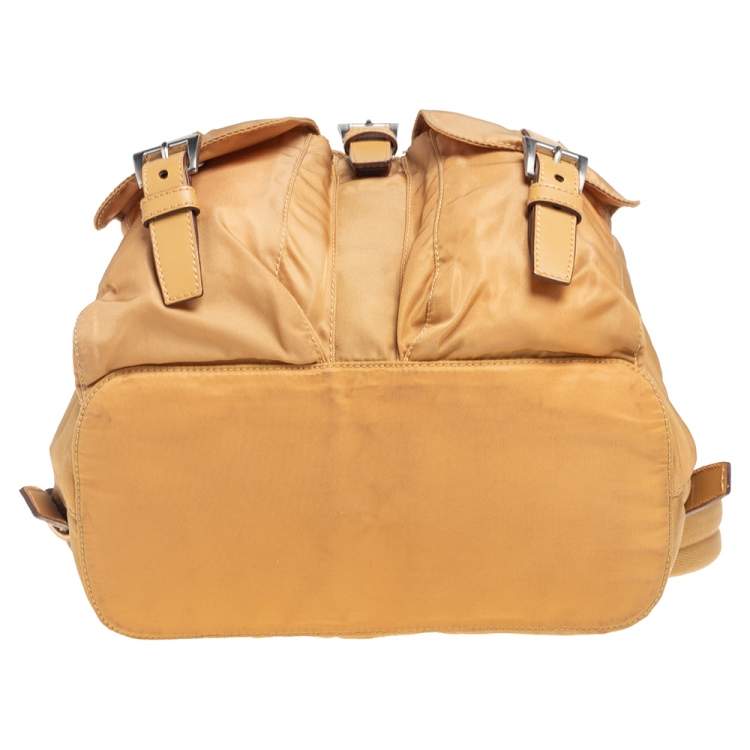 Pre Owned Prada Beige Nylon Drawstring Small Backpack