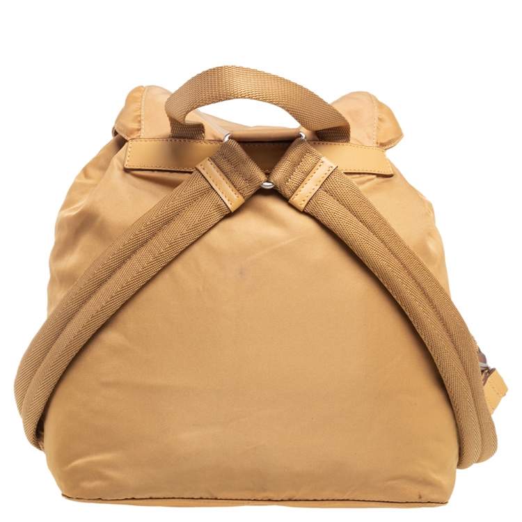 Pre Owned Prada Beige Nylon Drawstring Small Backpack