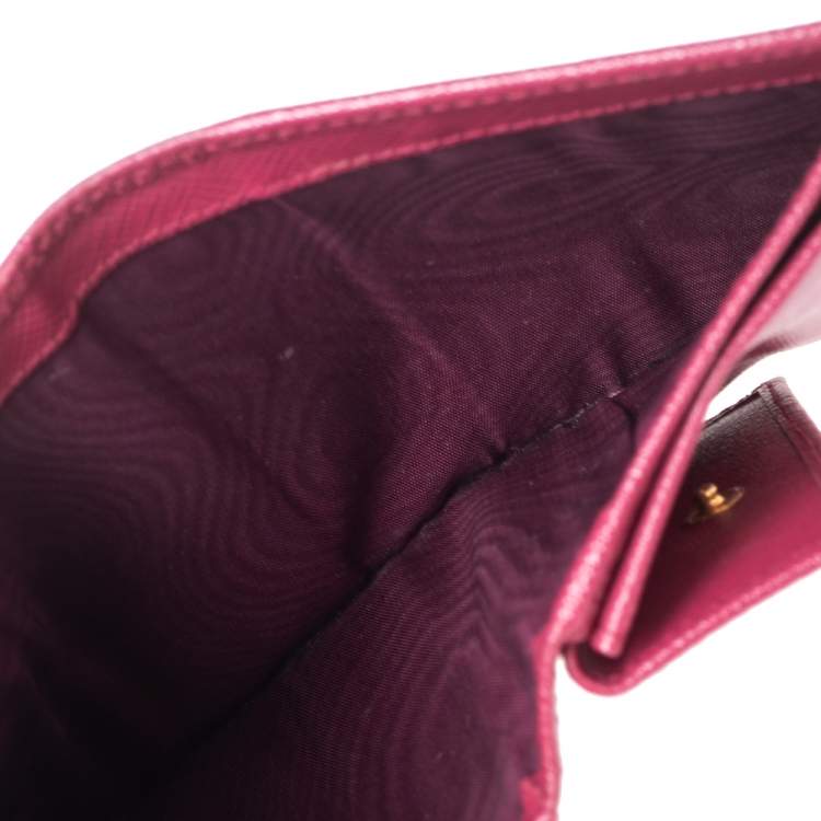Pre Owned Prada Fucshia Saffiano Leather Bifold Card Holder 