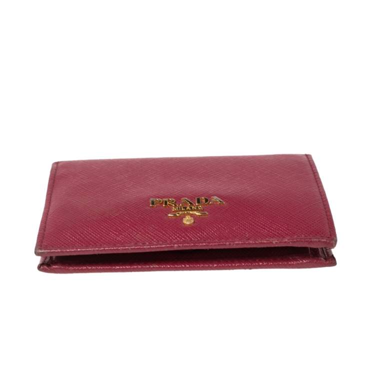 Pre Owned Prada Fucshia Saffiano Leather Bifold Card Holder 