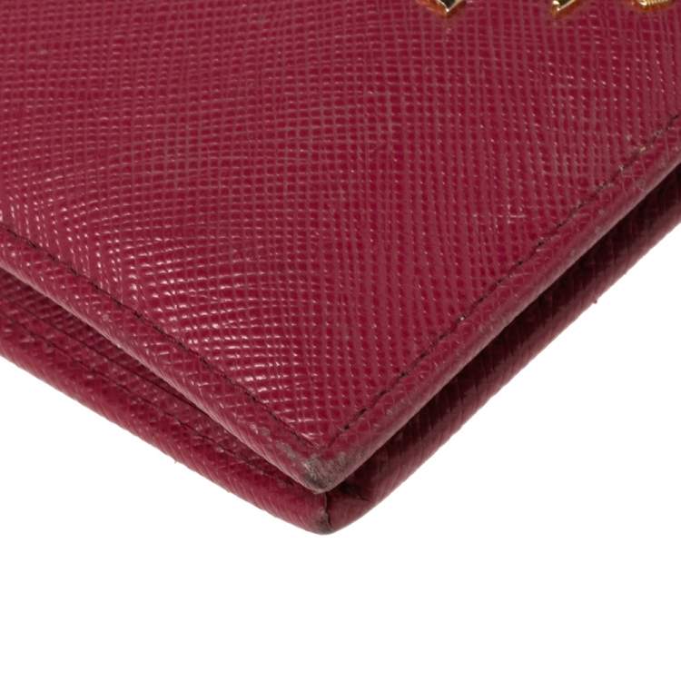 Pre Owned Prada Fucshia Saffiano Leather Bifold Card Holder 