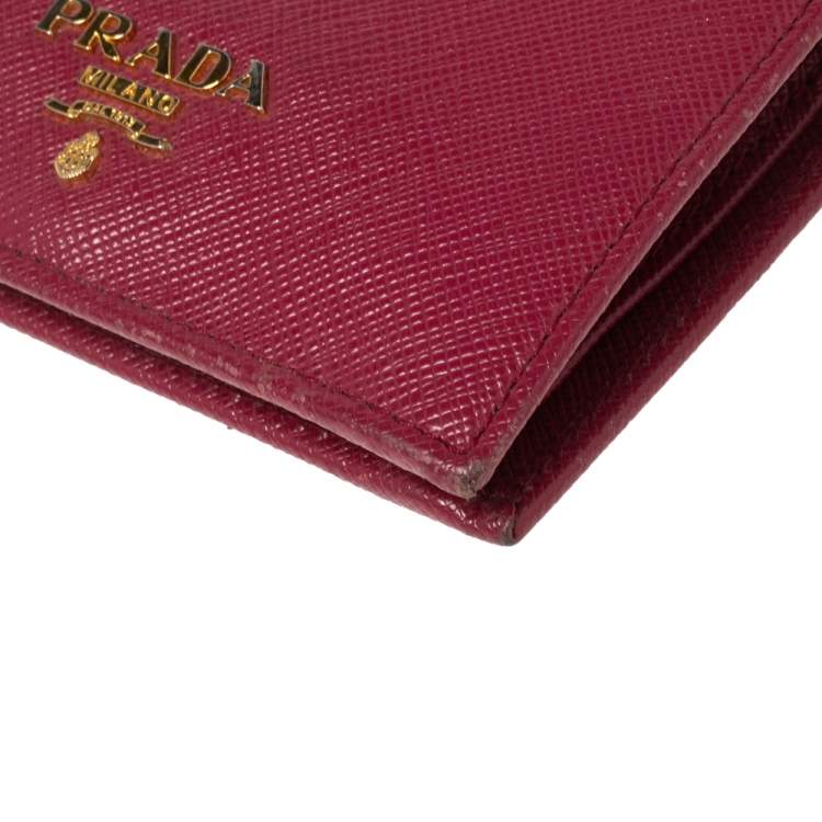 Pre Owned Prada Fucshia Saffiano Leather Bifold Card Holder 