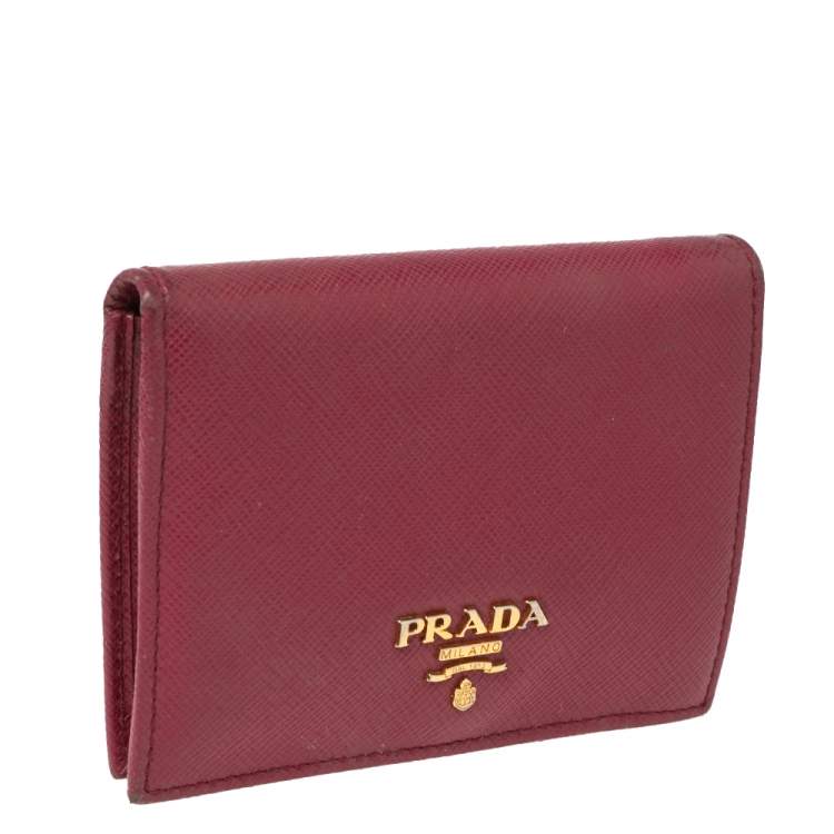 Pre Owned Prada Fucshia Saffiano Leather Bifold Card Holder 