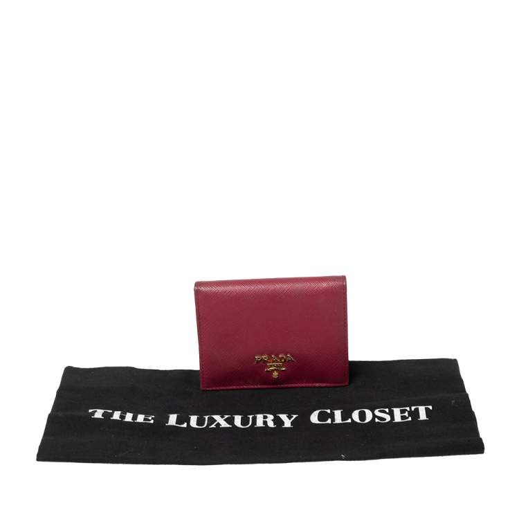 Pre Owned Prada Fucshia Saffiano Leather Bifold Card Holder 