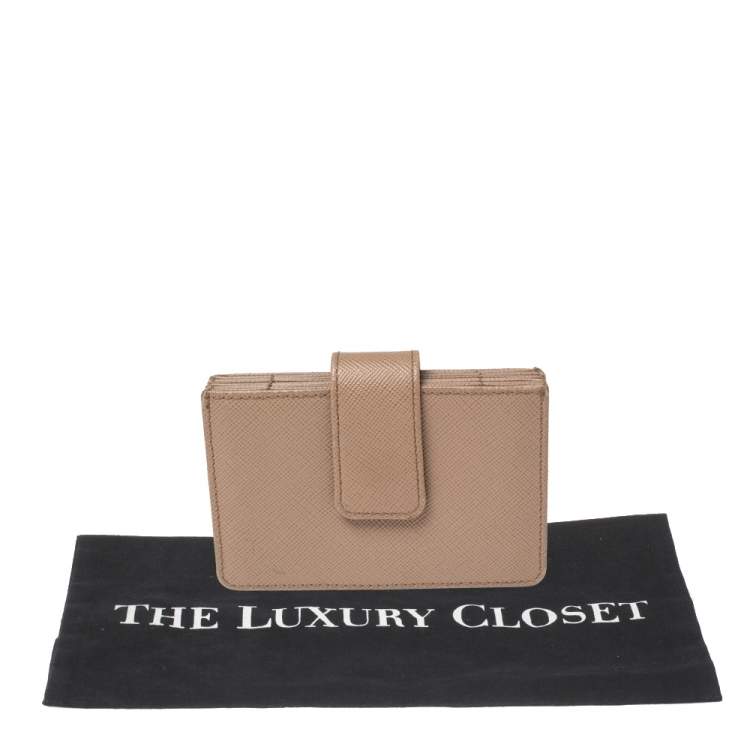 Pre Owned Prada Nude Saffiano Lux Leather Gusset Card Holder