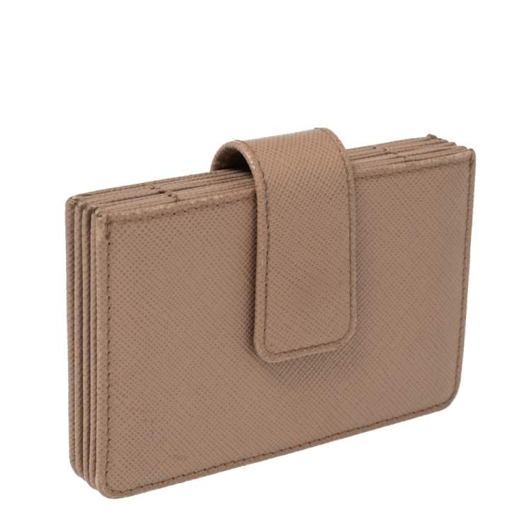 Pre Owned Prada Nude Saffiano Lux Leather Gusset Card Holder