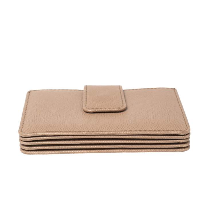 Pre Owned Prada Nude Saffiano Lux Leather Gusset Card Holder