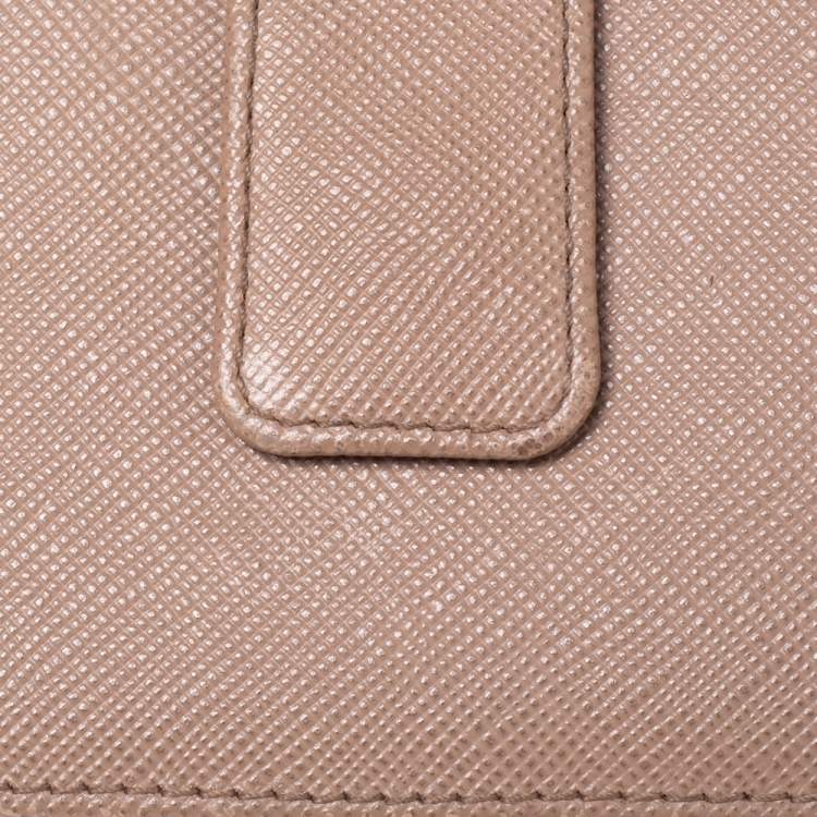 Pre Owned Prada Nude Saffiano Lux Leather Gusset Card Holder