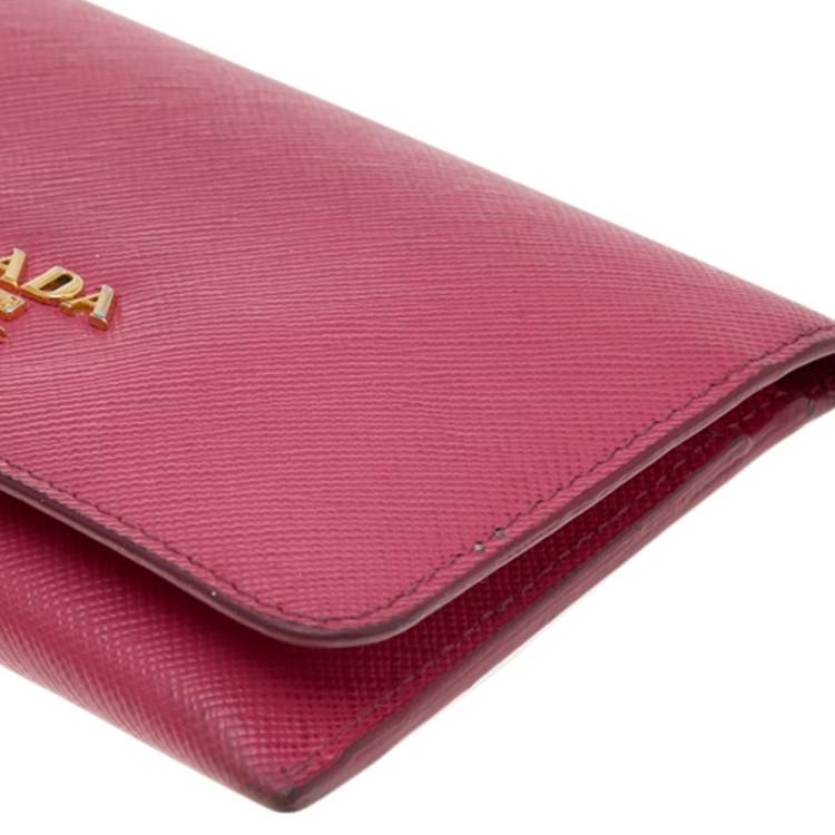 Pre Owned Prada Pink Saffiano Leather Flap Business Card Holder 