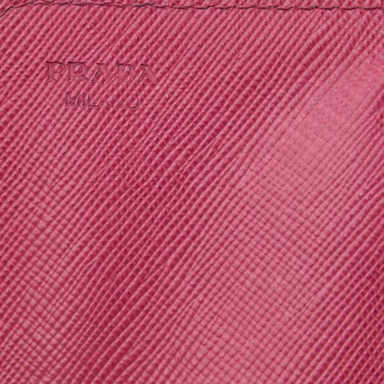 Pre Owned Prada Pink Saffiano Leather Flap Business Card Holder 