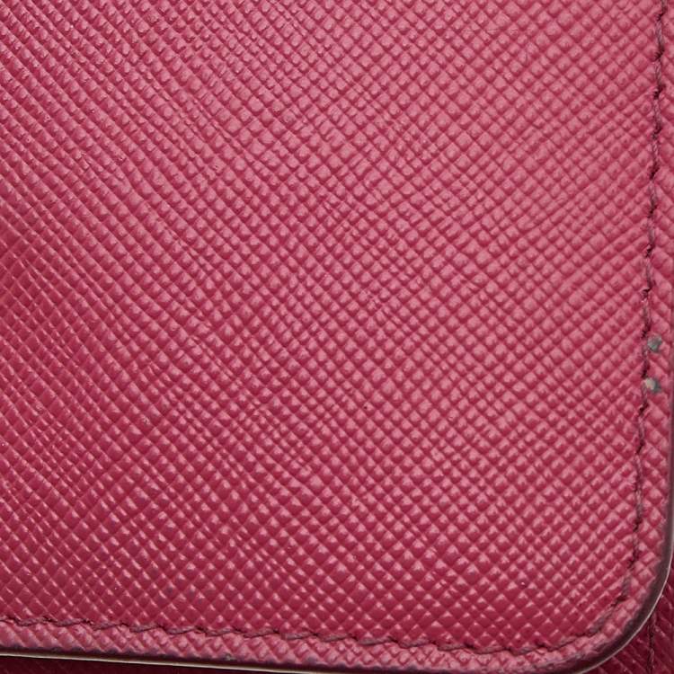 Pre Owned Prada Pink Saffiano Leather Flap Business Card Holder 