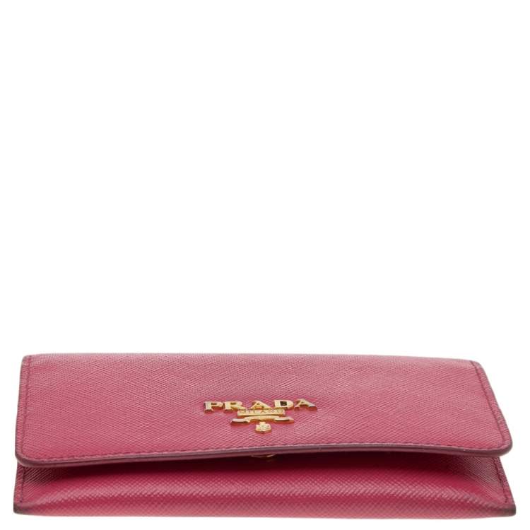 Pre Owned Prada Pink Saffiano Leather Flap Business Card Holder 