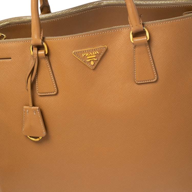 Pre Owned Prada Tan Saffiano Lux Leather Executive Galleria Double Zip Tote