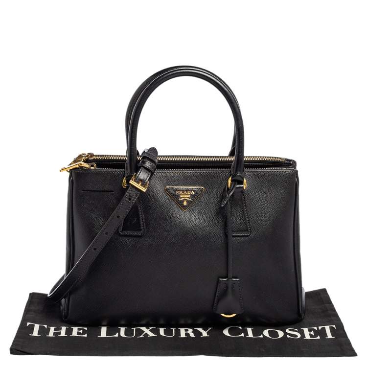Pre Owned Prada Black Saffiano Lux Leather Small Galleria Tote