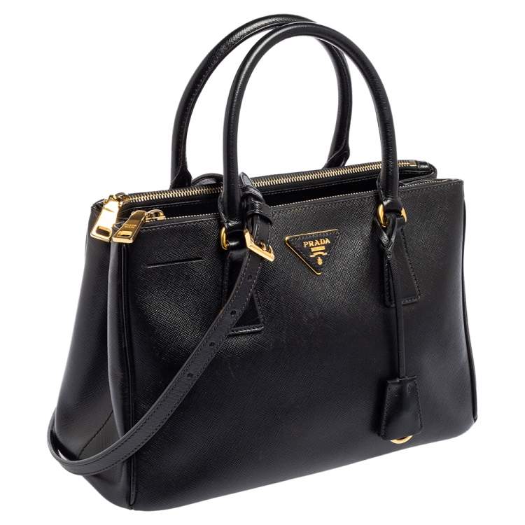 Pre Owned Prada Black Saffiano Lux Leather Small Galleria Tote