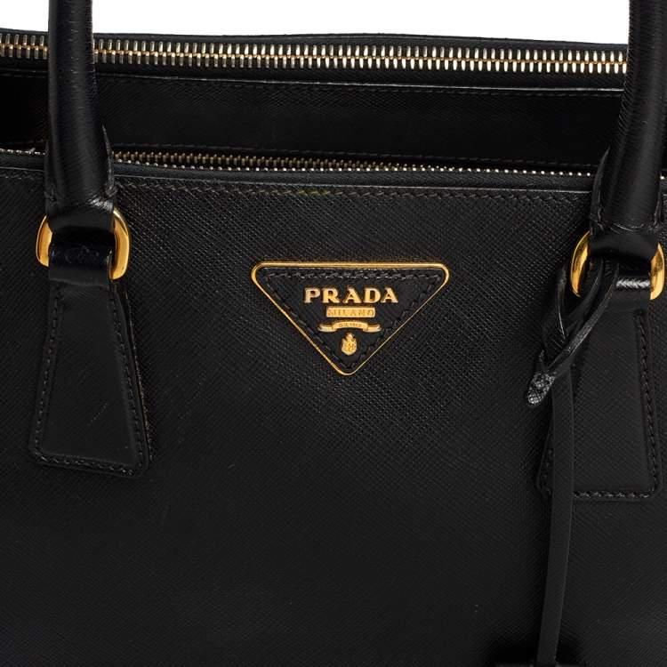 Pre Owned Prada Black Saffiano Lux Leather Small Galleria Tote