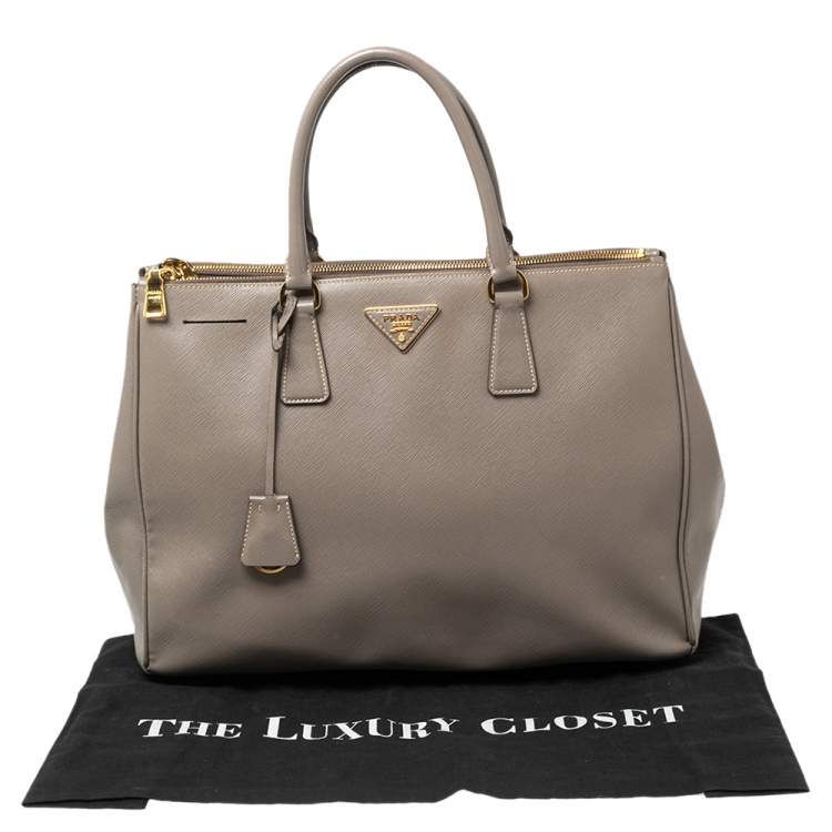 Pre Owned Prada Argilla Grey Saffiano Lux Leather Large Galleria Tote