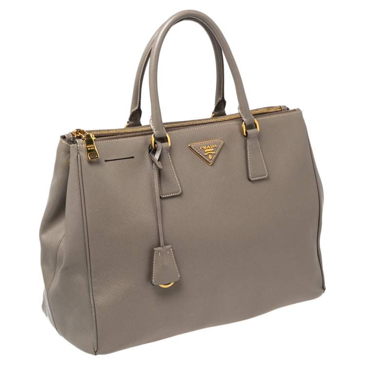 Pre Owned Prada Argilla Grey Saffiano Lux Leather Large Galleria Tote