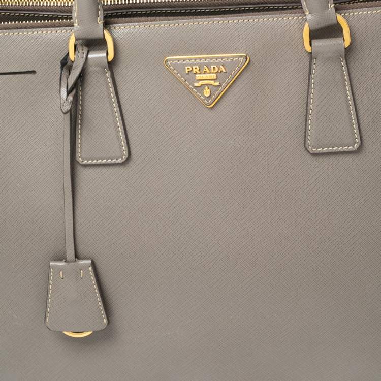 Pre Owned Prada Argilla Grey Saffiano Lux Leather Large Galleria Tote
