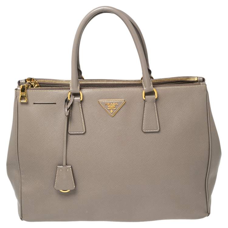 Pre Owned Prada Argilla Grey Saffiano Lux Leather Large Galleria Tote