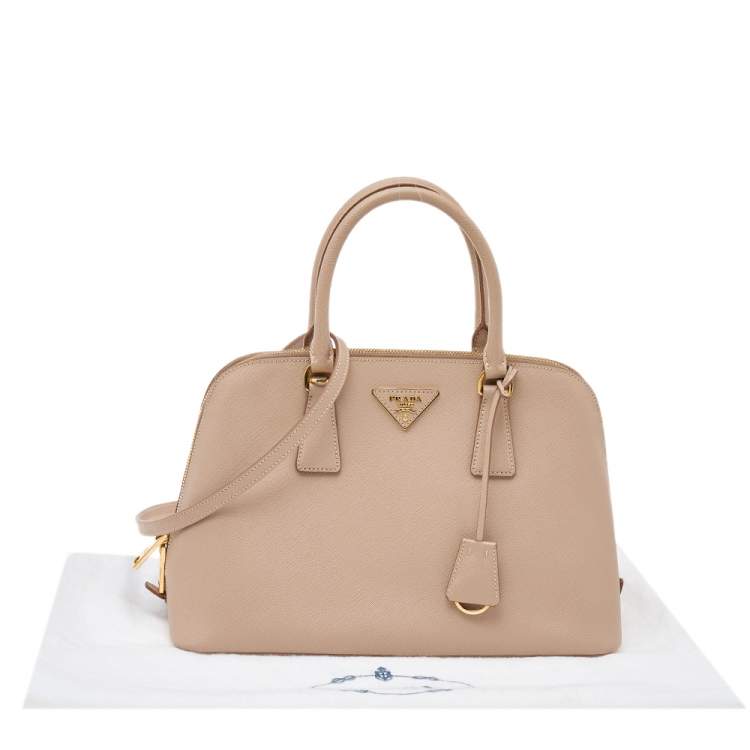 Pre Owned Prada Beige Saffiano Lux Leather Medium Promenade Bag