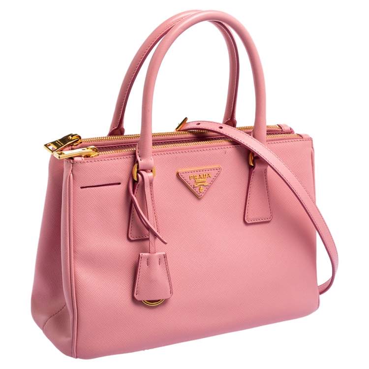 مملوكة مسبقًا Prada Pink Saffiano Lux Leather Small Double Zip Galleria Tote