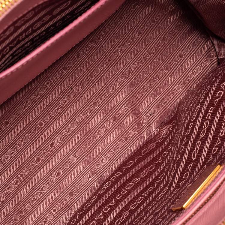 مملوكة مسبقًا Prada Pink Saffiano Lux Leather Small Double Zip Galleria Tote