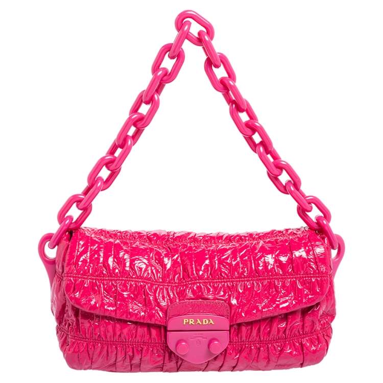 PRADA Chain Shoulder Bag Leather Pink Authentic