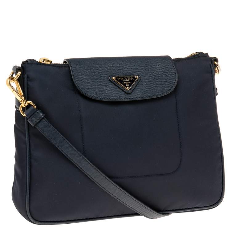 Pre Owned Prada Navy Blue Nylon and Leather Trim Messenger Bag