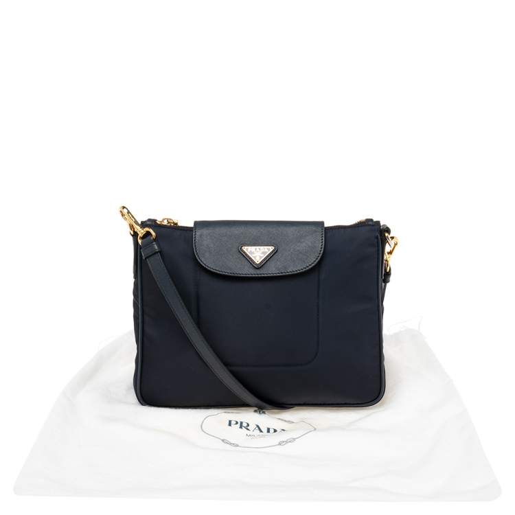 Pre Owned Prada Navy Blue Nylon and Leather Trim Messenger Bag