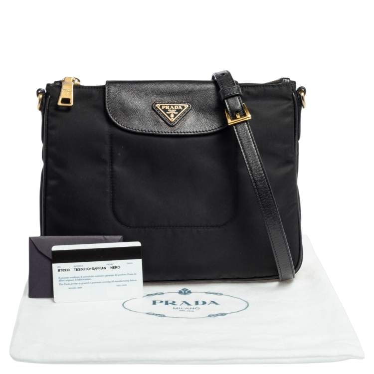 Pre Owned Prada Black Nylon and Leather Trim Messenger Bag