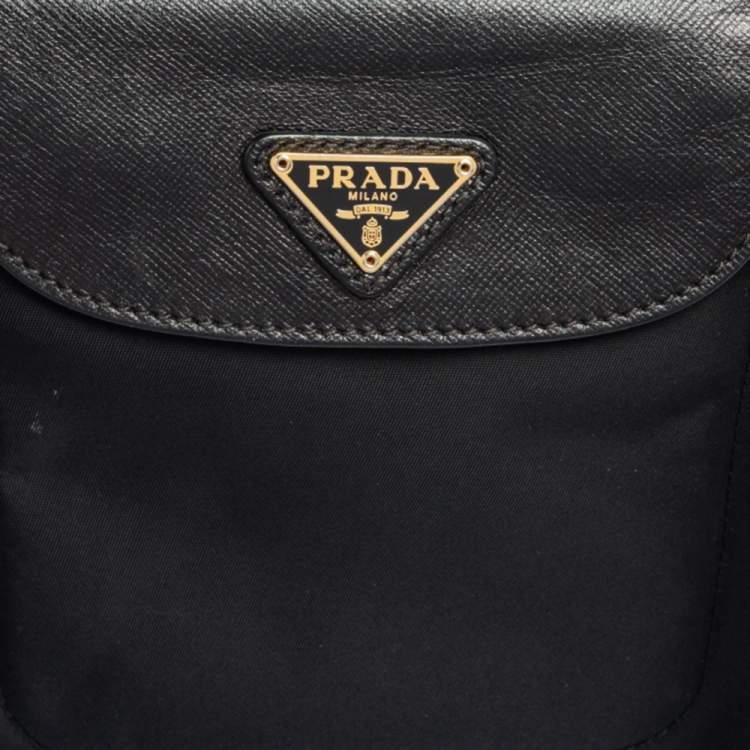 Pre Owned Prada Black Nylon and Leather Trim Messenger Bag