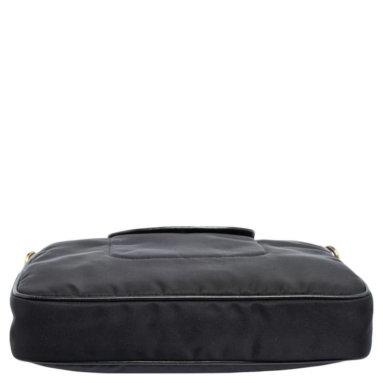 Pre Owned Prada Black Nylon and Leather Trim Messenger Bag