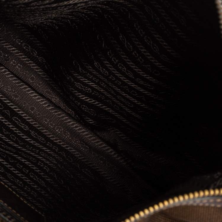 Pre Owned Prada Two Tone Brown Logo Jacquard Fabric and Leather Hobo 