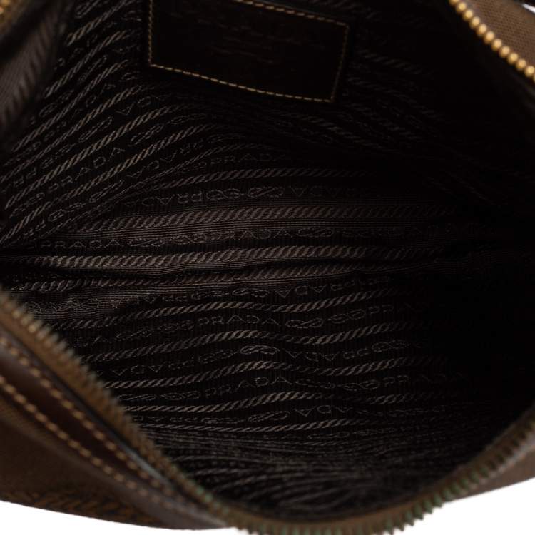 Pre Owned Prada Two Tone Brown Logo Jacquard Fabric and Leather Hobo 
