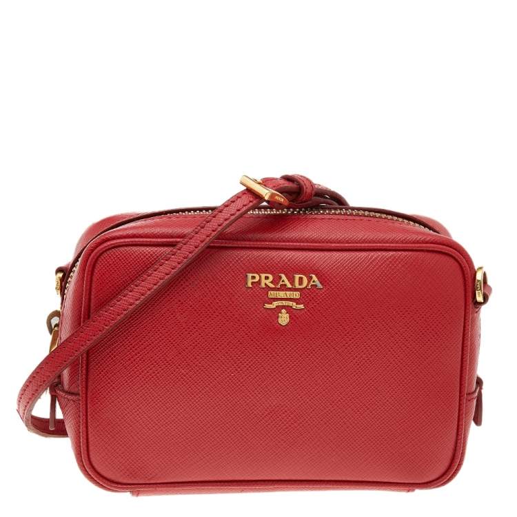 Prada Red Saffiano Lux Leather Mini Camera Crossbody Bag