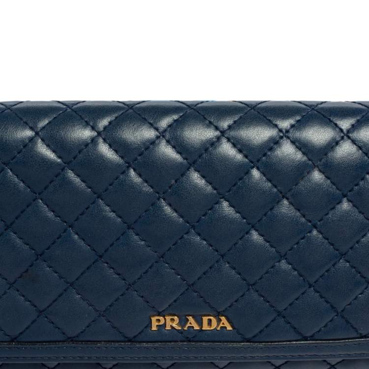 Pre Owned Prada Blue Quilted Leather Wallet on Chain