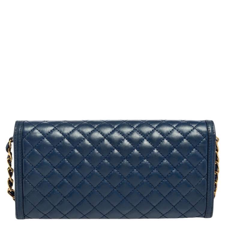 Pre Owned Prada Blue Quilted Leather Wallet on Chain
