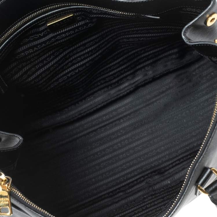 Pre Owned Prada Black Saffiano Lux Leather Executive Galleria Double Zip Tote