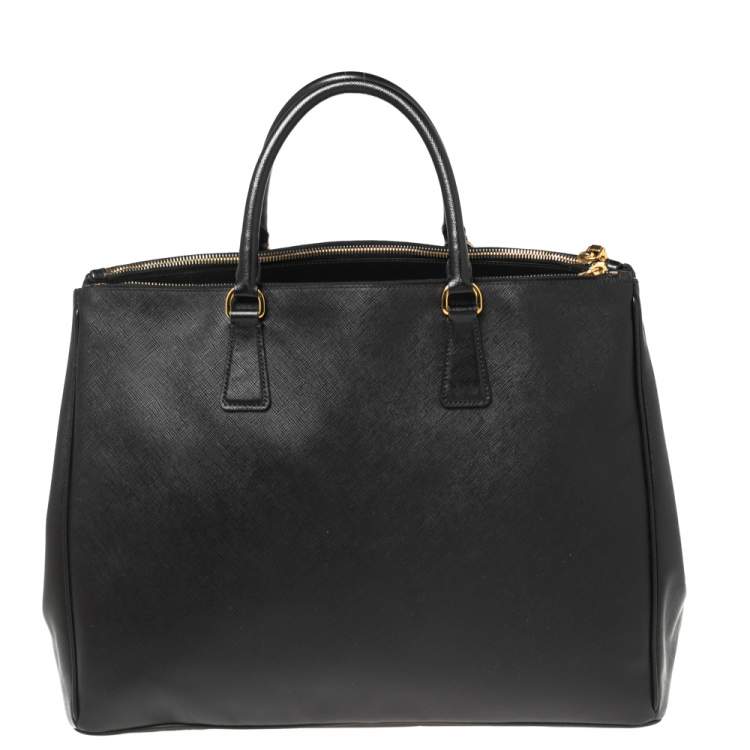 Pre Owned Prada Black Saffiano Lux Leather Executive Galleria Double Zip Tote