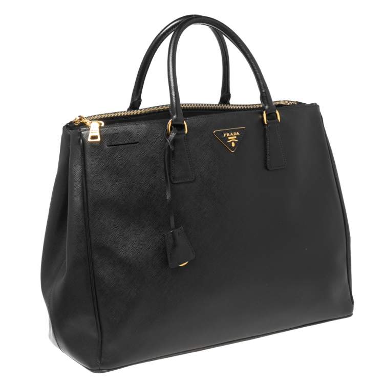 Pre Owned Prada Black Saffiano Lux Leather Executive Galleria Double Zip Tote