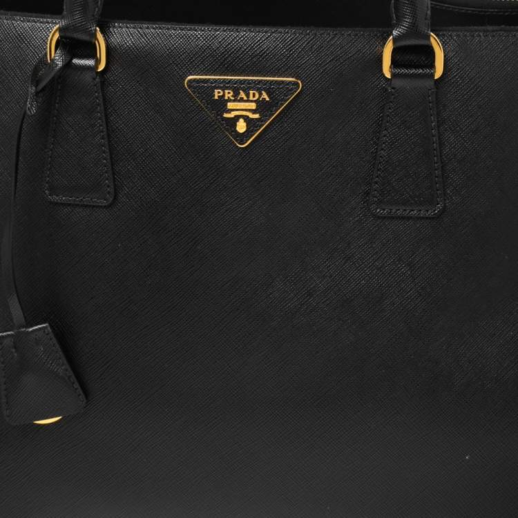 Pre Owned Prada Black Saffiano Lux Leather Executive Galleria Double Zip Tote