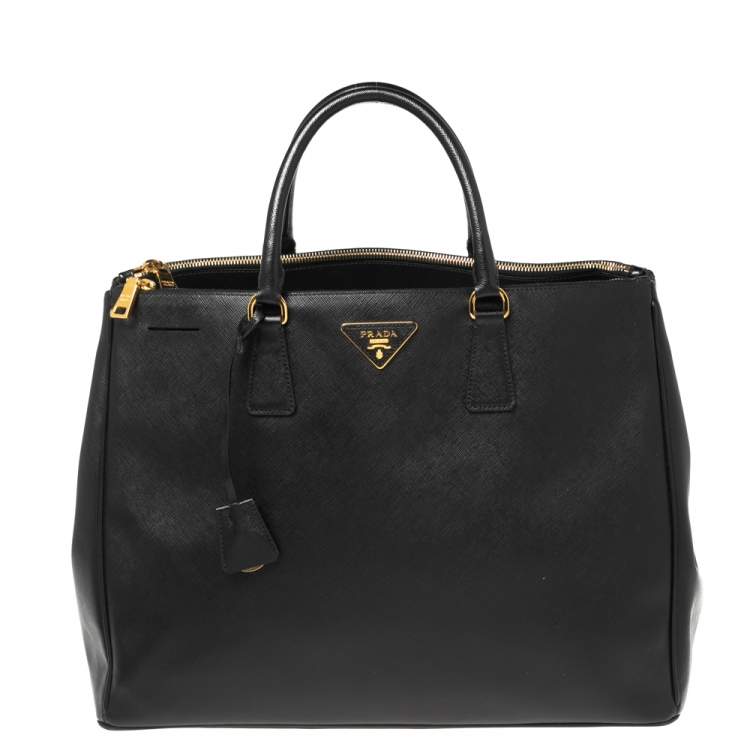 Pre Owned Prada Black Saffiano Lux Leather Executive Galleria Double Zip Tote