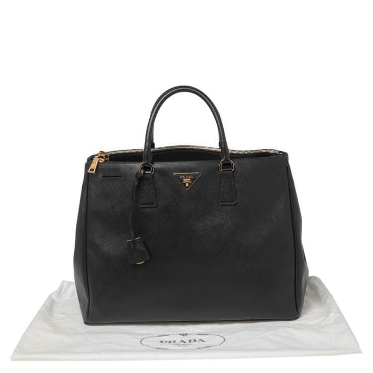 Pre Owned Prada Black Saffiano Lux Leather Executive Galleria Double Zip Tote