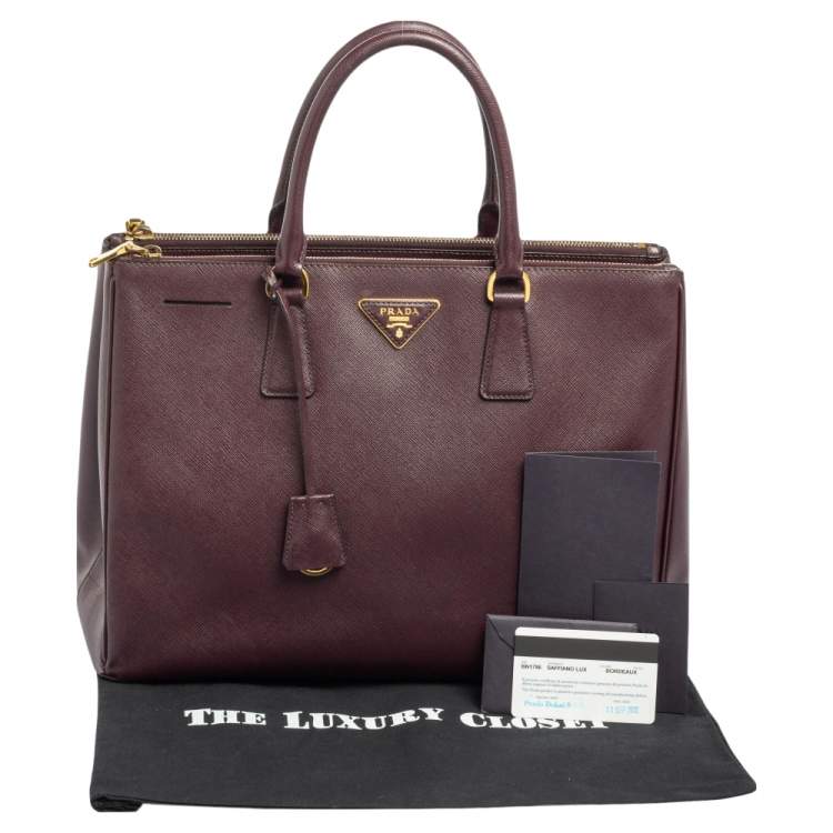 Pre Owned Prada Burgundy Saffiano Lux Leather Large Galleria Tote